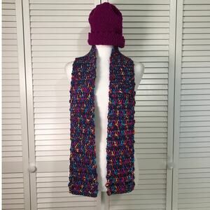NWT Handmade Crocheted Purple Multicolor Textured Beanie Scarf 56”